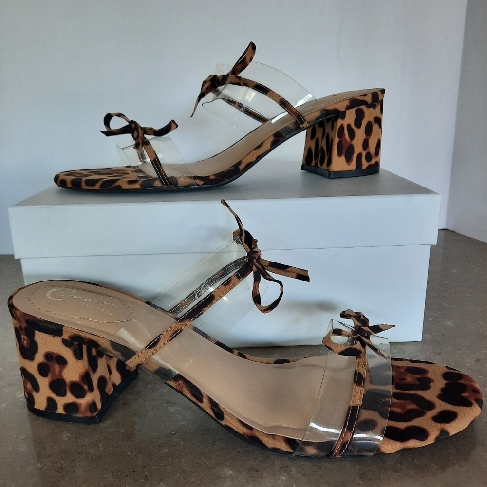 Lot Of 2 Cato C Comfort Sandals Sz 10 Leopard Slides Brown Black Kitten Heels - Picture 4 of 15
